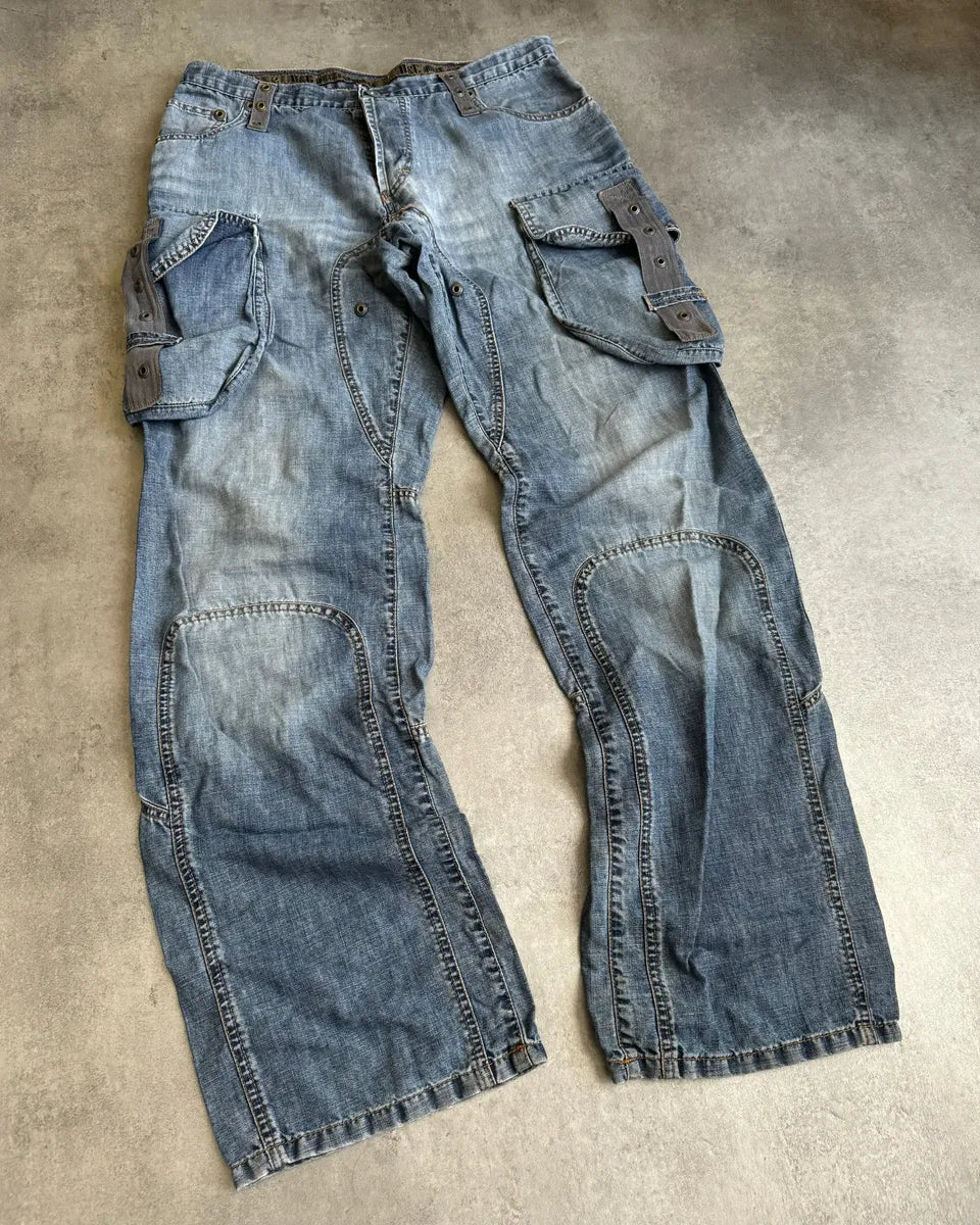SS2004 Dolce & Gabbana Blue Denim Cargo Relaxed Pants jzasQvv 8