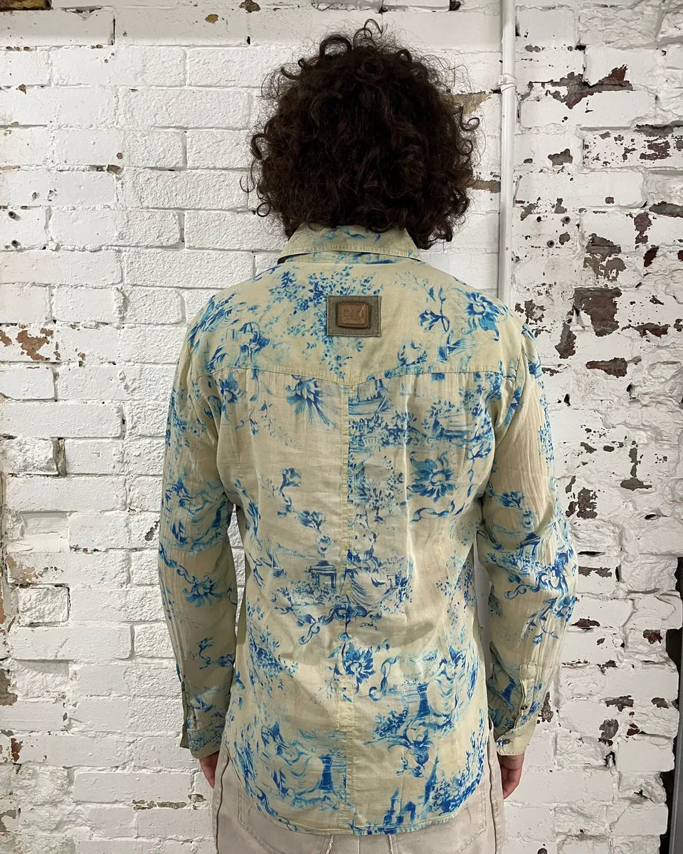 SS2004 Dolce & Gabbana Blue Floral Print Cream Shirt nCfKtfS 2