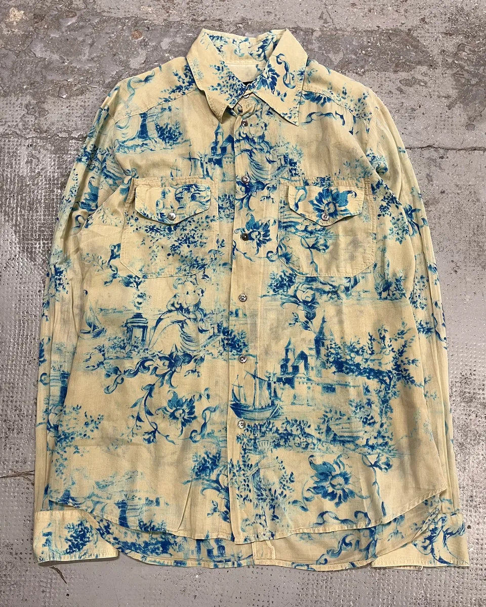 SS2004 Dolce & Gabbana Blue Floral Print Cream Shirt nCfKtfS 3