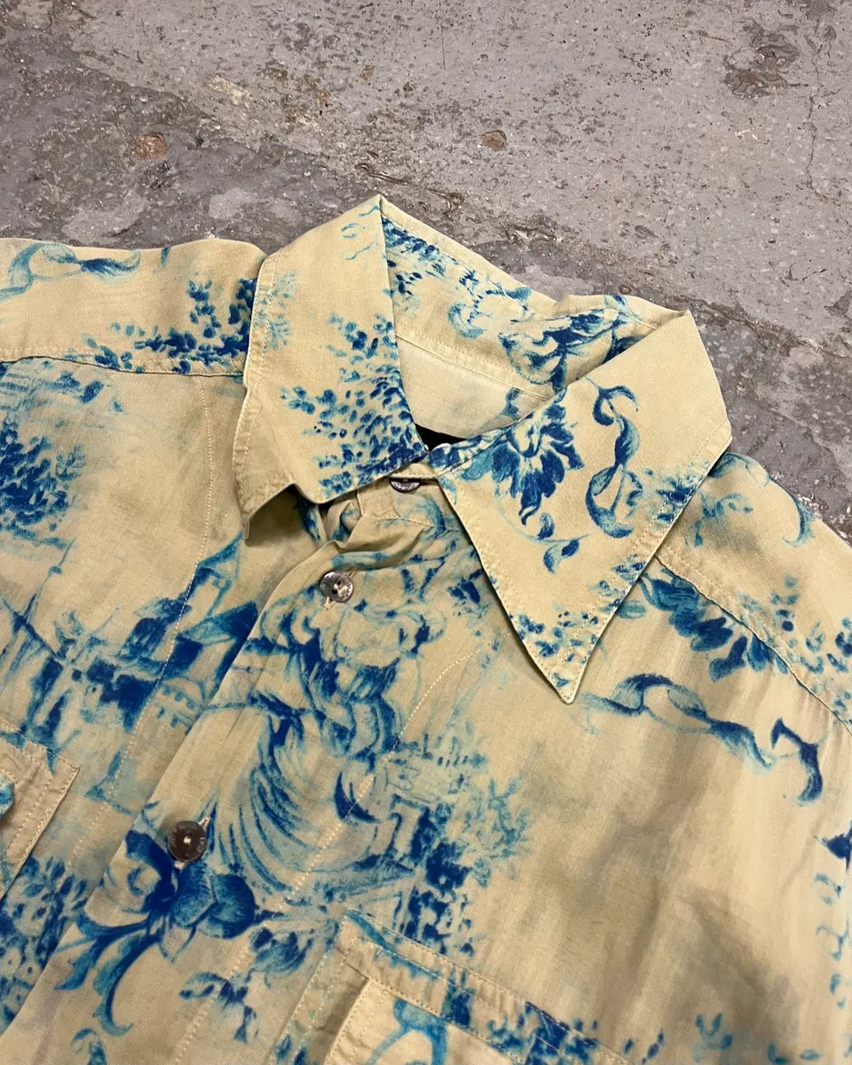 SS2004 Dolce & Gabbana Blue Floral Print Cream Shirt nCfKtfS 4