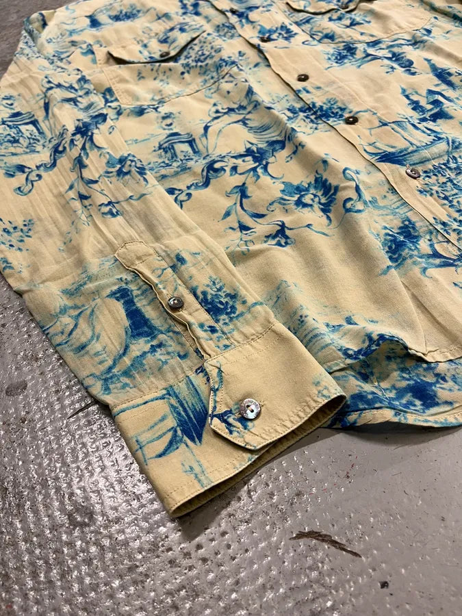 SS2004 Dolce & Gabbana Blue Floral Print Cream Shirt nCfKtfS 5