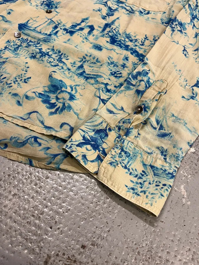 SS2004 Dolce & Gabbana Blue Floral Print Cream Shirt nCfKtfS 6