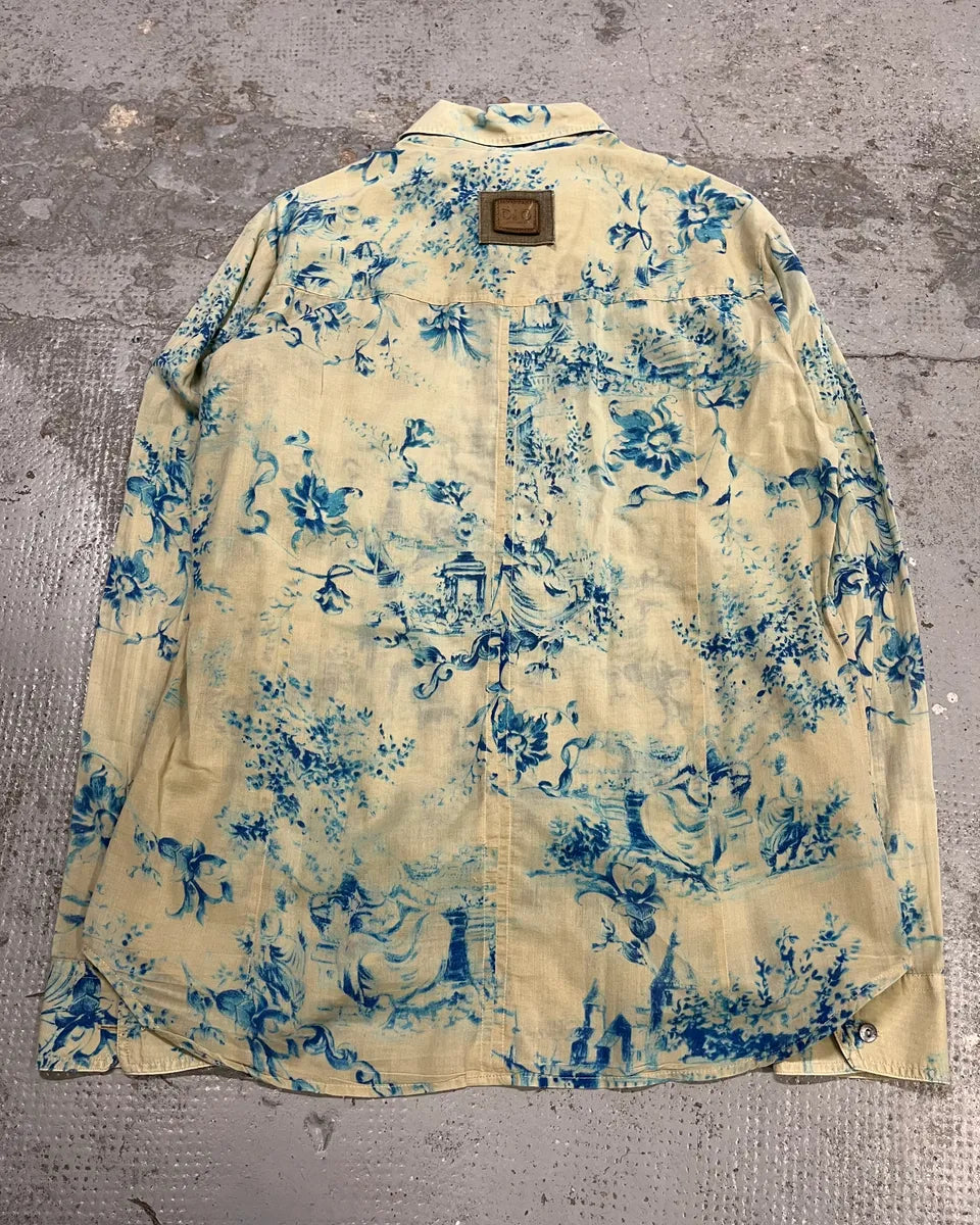 SS2004 Dolce & Gabbana Blue Floral Print Cream Shirt nCfKtfS 7