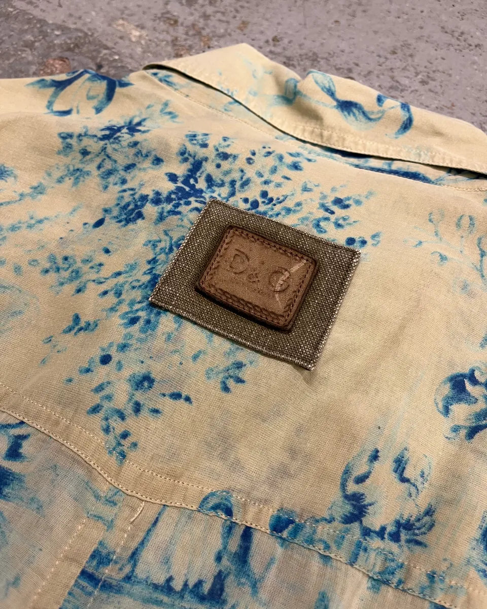 SS2004 Dolce & Gabbana Blue Floral Print Cream Shirt nCfKtfS 8