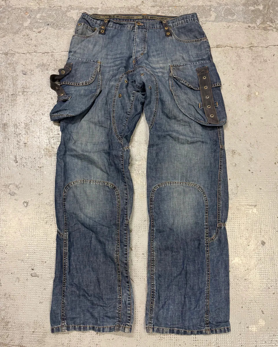 SS2004 Dolce & Gabbana Blue Parachute Cargo Denim Jeans gNoGfqb 0