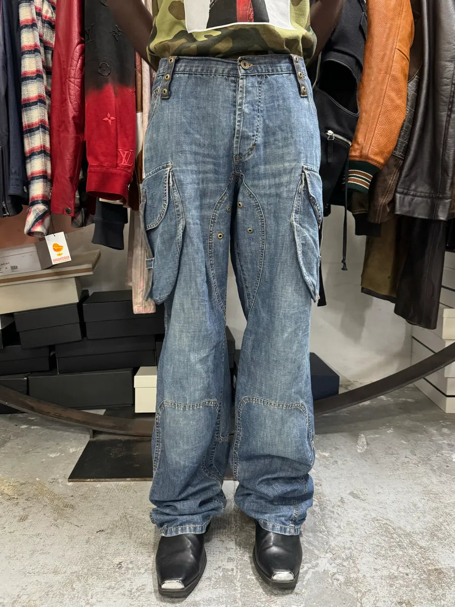 SS2004 Dolce & Gabbana Blue Parachute Cargo Denim Jeans gNoGfqb 2