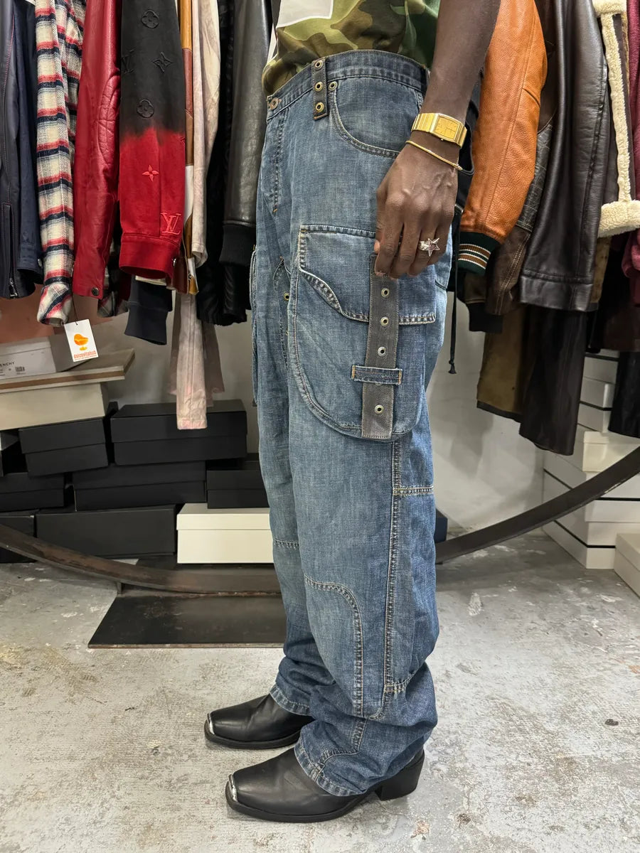 SS2004 Dolce & Gabbana Blue Parachute Cargo Denim Jeans gNoGfqb 3