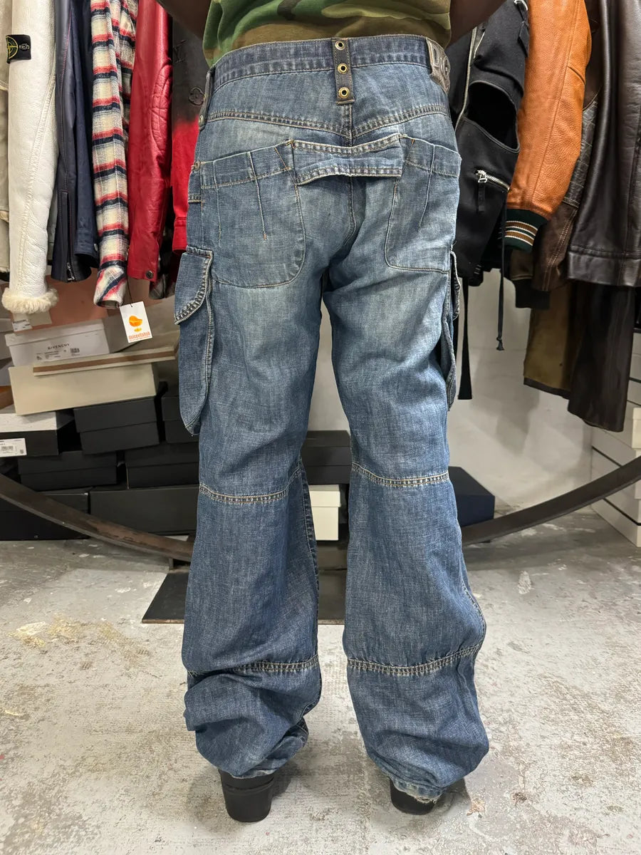 SS2004 Dolce & Gabbana Blue Parachute Cargo Denim Jeans gNoGfqb 4