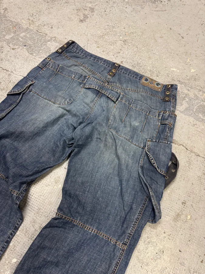 SS2004 Dolce & Gabbana Blue Parachute Cargo Denim Jeans gNoGfqb 5