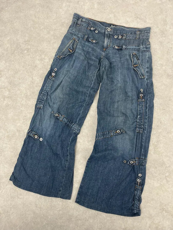 SS2004 Dolce & Gabbana Blue Technical Flared Denim Jeans VCvAHTf 4