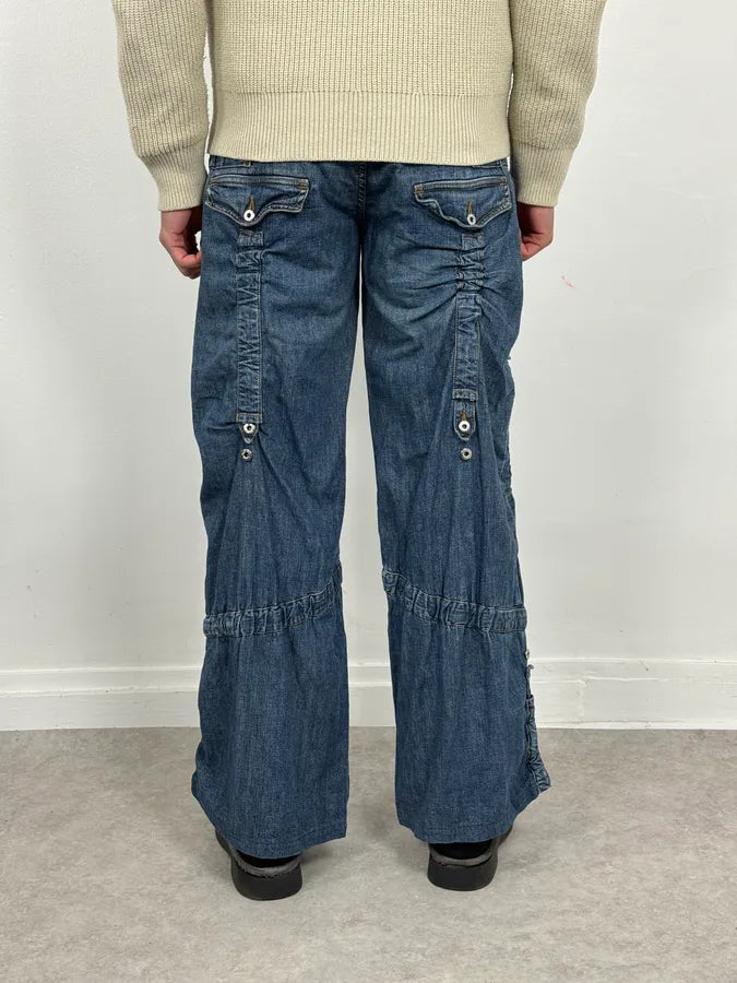SS2004 Dolce & Gabbana Blue Technical Flared Denim Jeans VCvAHTf 3
