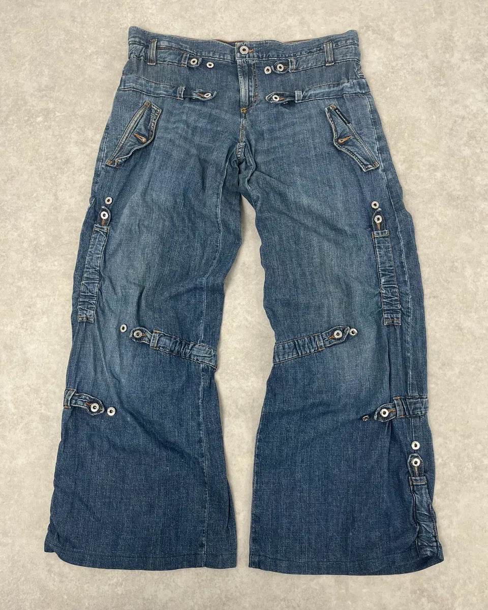 SS2004 Dolce & Gabbana Blue Technical Flared Denim Jeans VCvAHTf 0