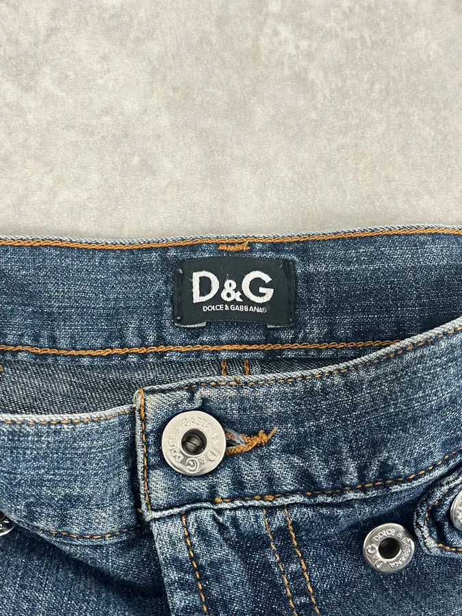 SS2004 Dolce & Gabbana Blue Technical Flared Denim Jeans VCvAHTf 10