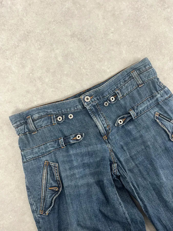 SS2004 Dolce & Gabbana Blue Technical Flared Denim Jeans VCvAHTf 5