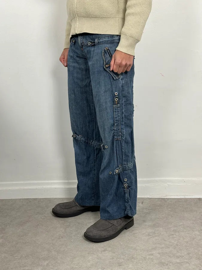 SS2004 Dolce & Gabbana Blue Technical Flared Denim Jeans VCvAHTf 2