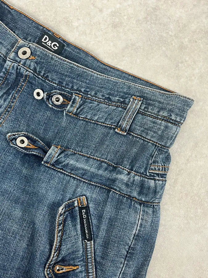 SS2004 Dolce & Gabbana Blue Technical Flared Denim Jeans VCvAHTf 8