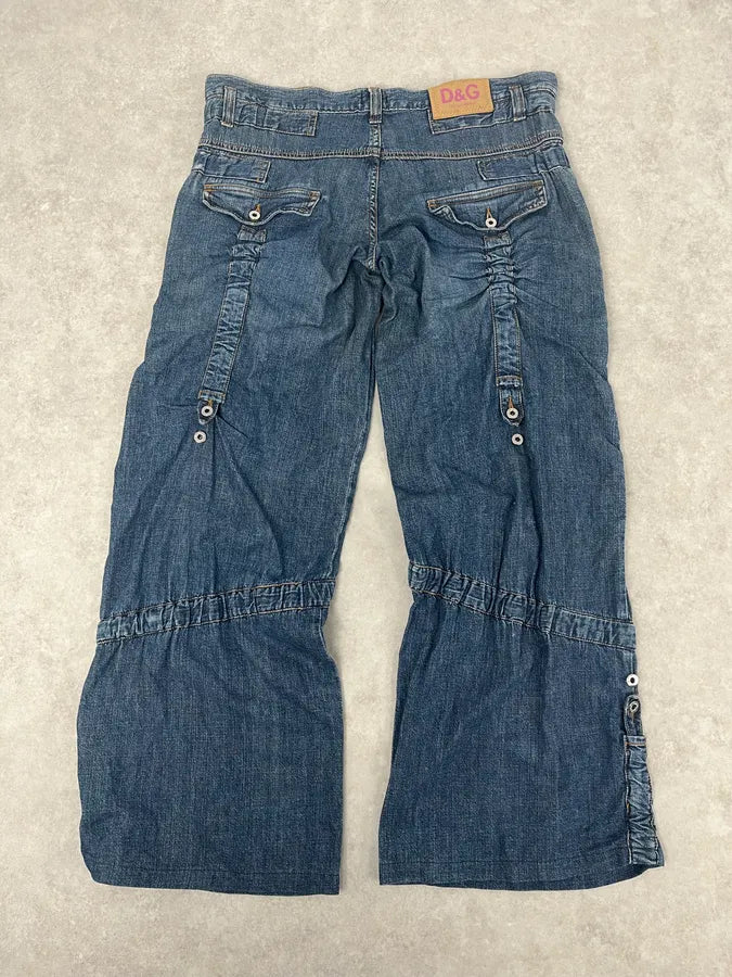 SS2004 Dolce & Gabbana Blue Technical Flared Denim Jeans VCvAHTf 6