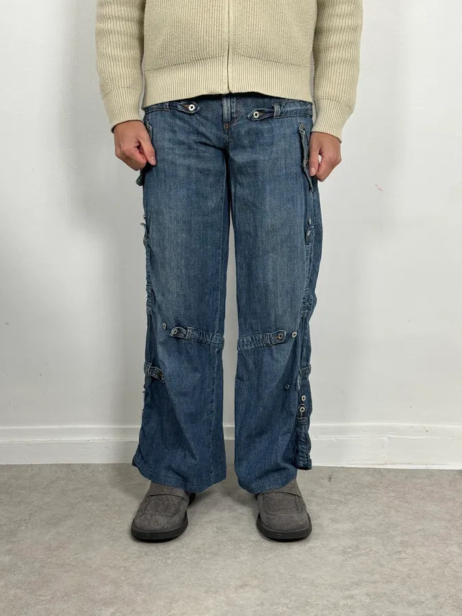 SS2004 Dolce & Gabbana Blue Technical Flared Denim Jeans VCvAHTf 1