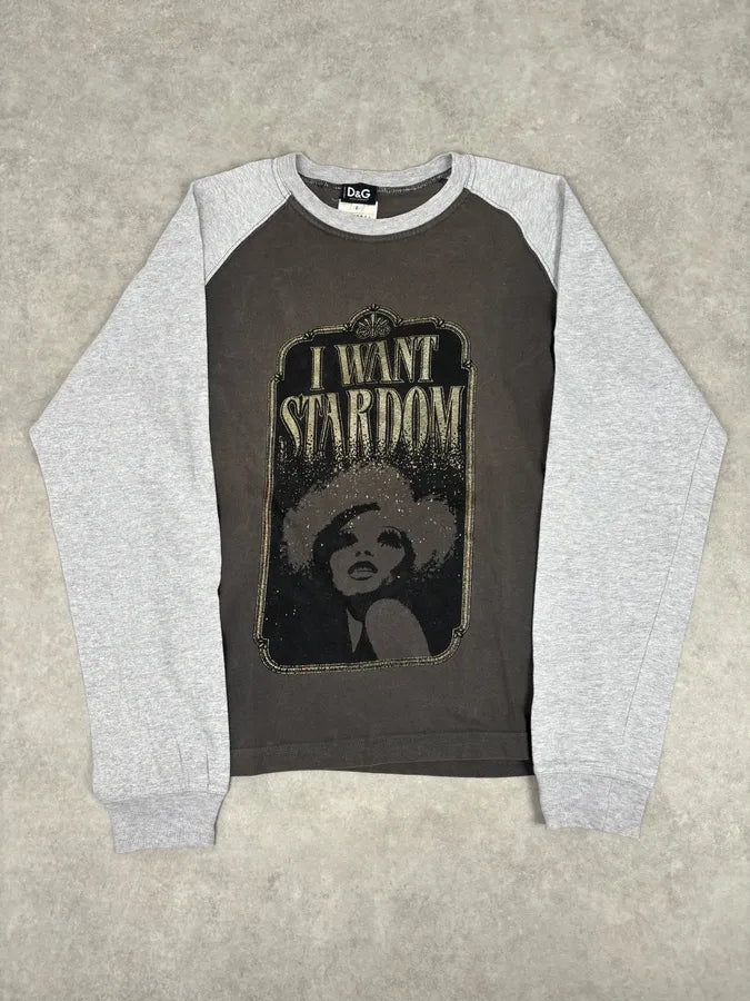 SS2004 Dolce & Gabbana Brown & Grey I Want Stardom Graphic Longsleeve TRwvcMD 0