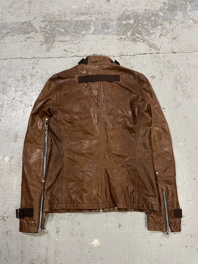 SS2004 Dolce & Gabbana Brown Multi-Zip Biker Leather Jacket wOCghoJ 1