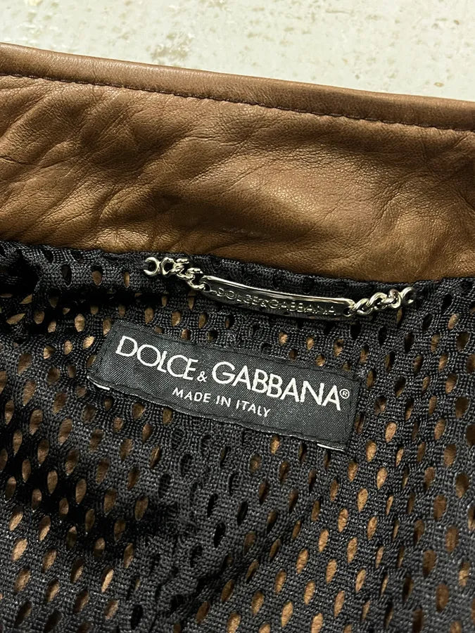SS2004 Dolce & Gabbana Brown Multi-Zip Biker Leather Jacket wOCghoJ 11
