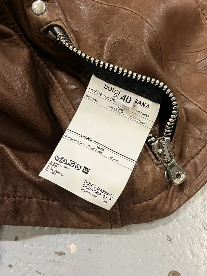 SS2004 Dolce & Gabbana Brown Multi-Zip Biker Leather Jacket wOCghoJ 12