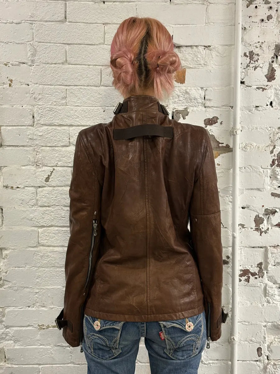 SS2004 Dolce & Gabbana Brown Multi-Zip Biker Leather Jacket wOCghoJ 3