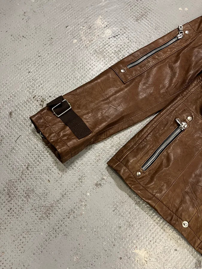 SS2004 Dolce & Gabbana Brown Multi-Zip Biker Leather Jacket wOCghoJ 7