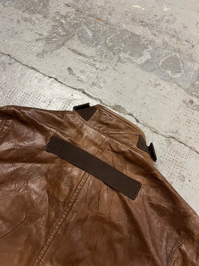SS2004 Dolce & Gabbana Brown Multi-Zip Biker Leather Jacket wOCghoJ 8
