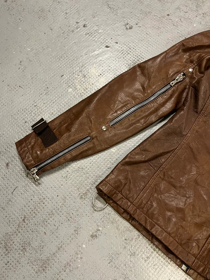 SS2004 Dolce & Gabbana Brown Multi-Zip Biker Leather Jacket wOCghoJ 9