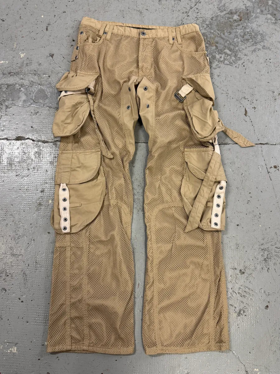 SS2004 Dolce & Gabbana Cargo Beige Cargo Bondage Nylon Mesh Pants dBbSodJ 0