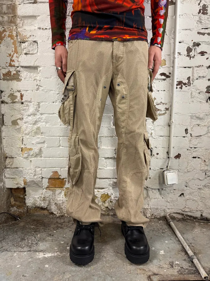 SS2004 Dolce & Gabbana Cargo Beige Cargo Bondage Nylon Mesh Pants dBbSodJ 2