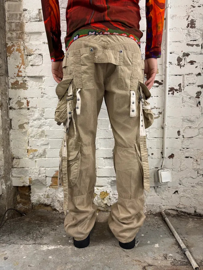 SS2004 Dolce & Gabbana Cargo Beige Cargo Bondage Nylon Mesh Pants dBbSodJ 3
