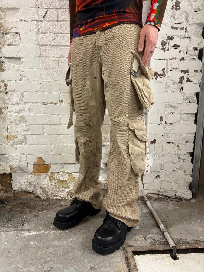SS2004 Dolce & Gabbana Cargo Beige Cargo Bondage Nylon Mesh Pants dBbSodJ 4