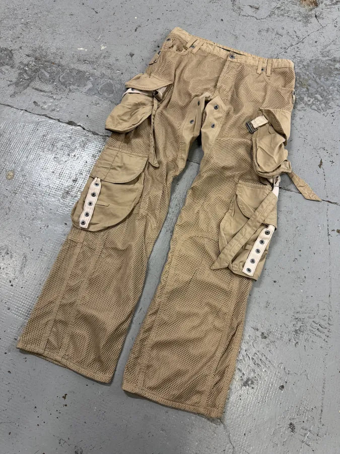 SS2004 Dolce & Gabbana Cargo Beige Cargo Bondage Nylon Mesh Pants dBbSodJ 5