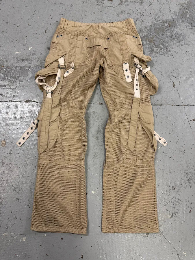 SS2004 Dolce & Gabbana Cargo Beige Cargo Bondage Nylon Mesh Pants dBbSodJ 7