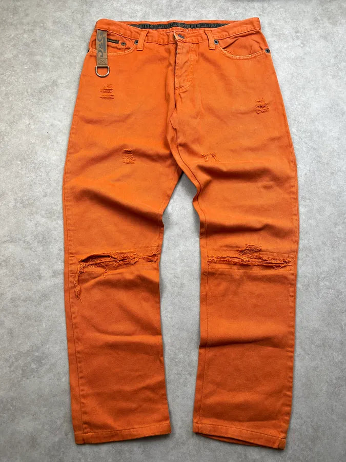 SS2004 Dolce & Gabbana Distressed Orange Denim Jeans XoumsnM 0