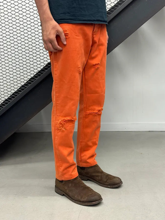 SS2004 Dolce & Gabbana Distressed Orange Denim Jeans XoumsnM 3