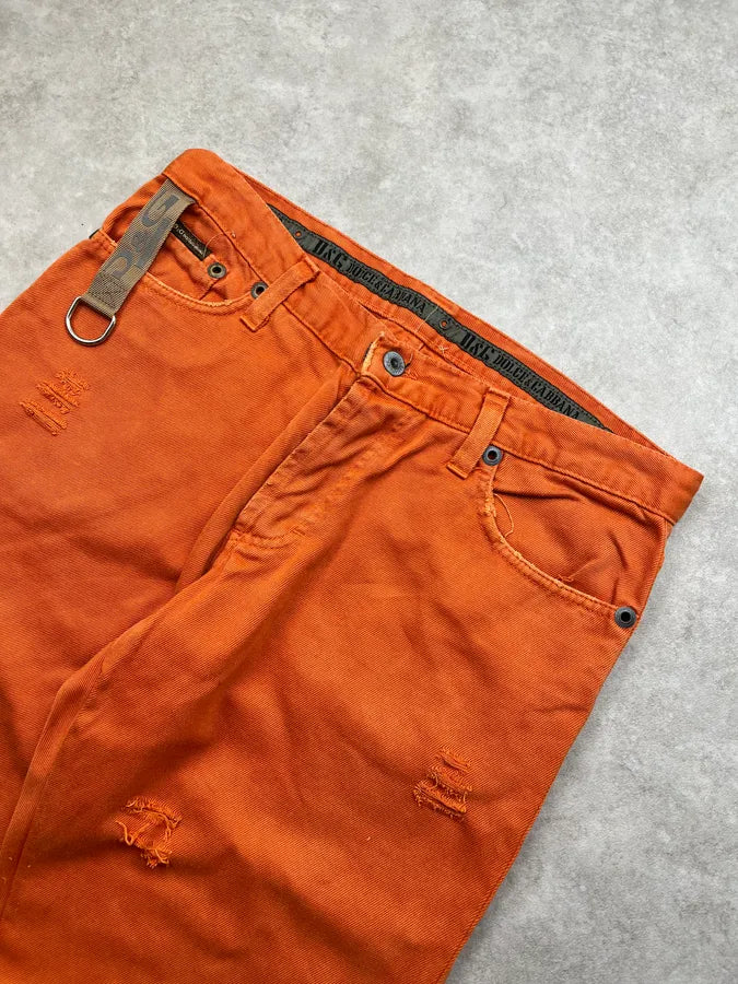 SS2004 Dolce & Gabbana Distressed Orange Denim Jeans XoumsnM 6