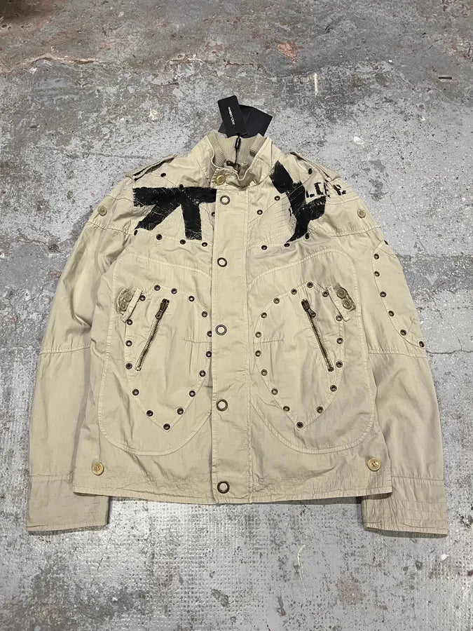 SS2004 Dolce & Gabbana Eyelet Bondage Army Beige Jacket SXNAggc 0