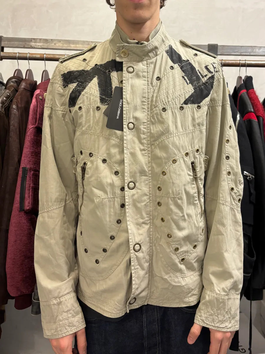 SS2004 Dolce & Gabbana Eyelet Bondage Army Beige Jacket SXNAggc 1