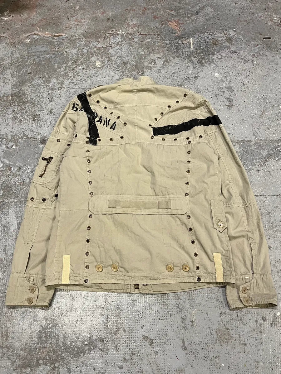 SS2004 Dolce & Gabbana Eyelet Bondage Army Beige Jacket SXNAggc 5