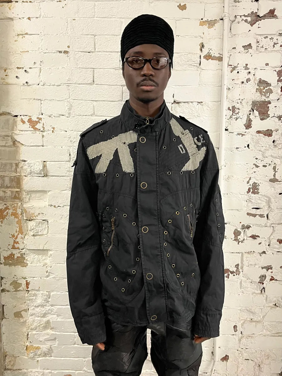 SS2004 Dolce & Gabbana Eyelet Bondage Army Black Jacket qtPYfkA 1