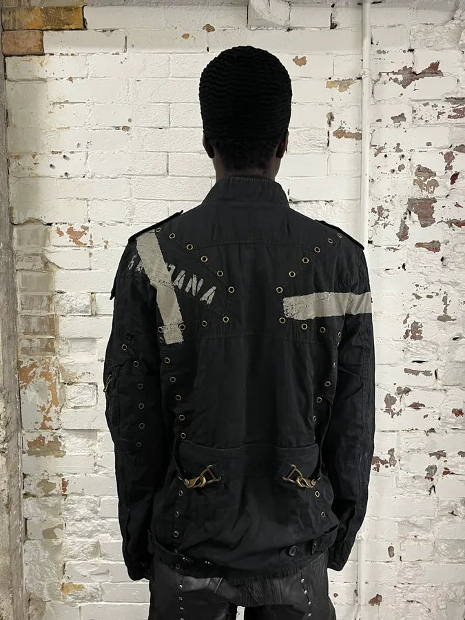 SS2004 Dolce & Gabbana Eyelet Bondage Army Black Jacket qtPYfkA 2