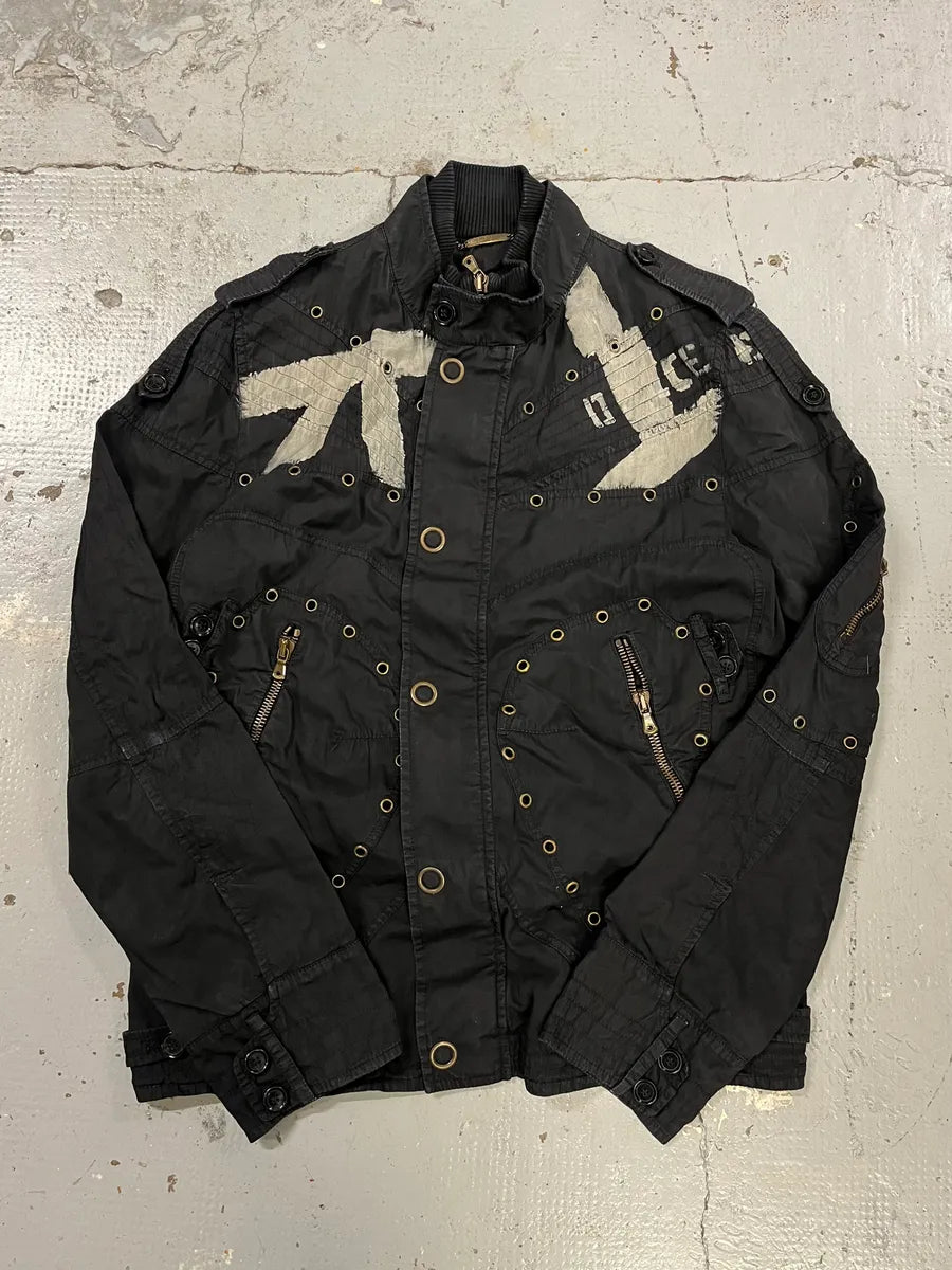 SS2004 Dolce & Gabbana Eyelet Bondage Army Black Jacket qtPYfkA 3