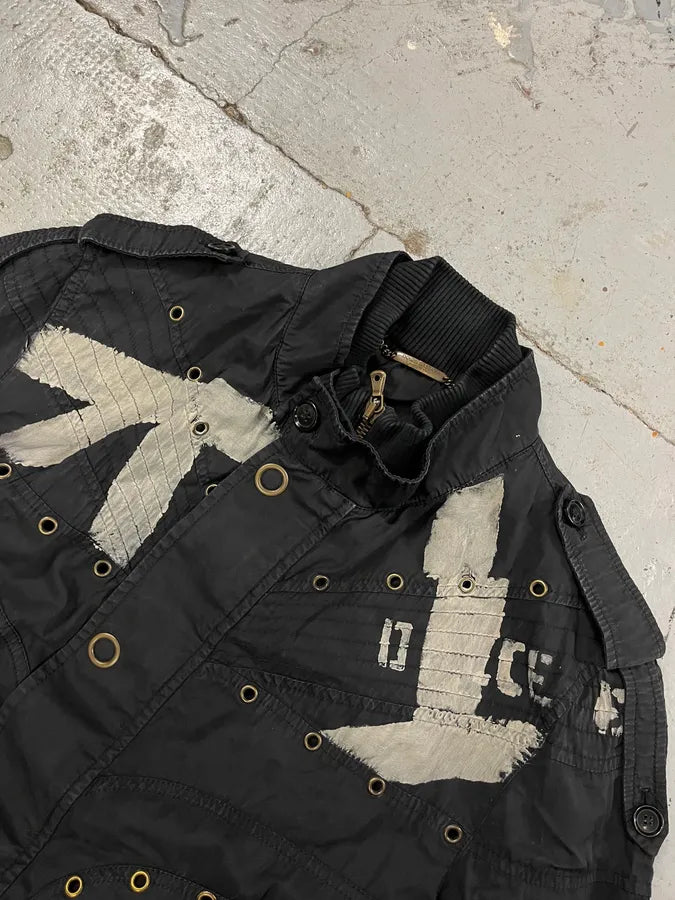 SS2004 Dolce & Gabbana Eyelet Bondage Army Black Jacket qtPYfkA 4