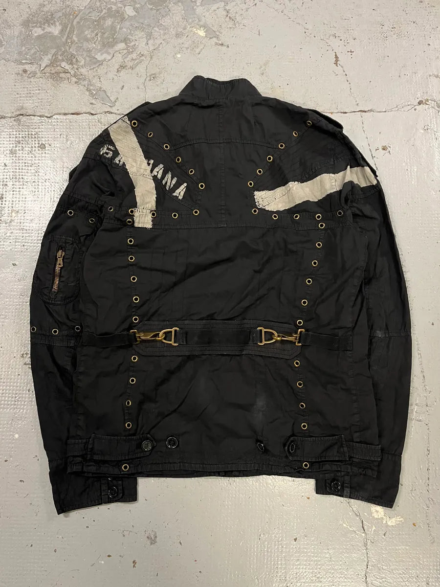 SS2004 Dolce & Gabbana Eyelet Bondage Army Black Jacket qtPYfkA 6