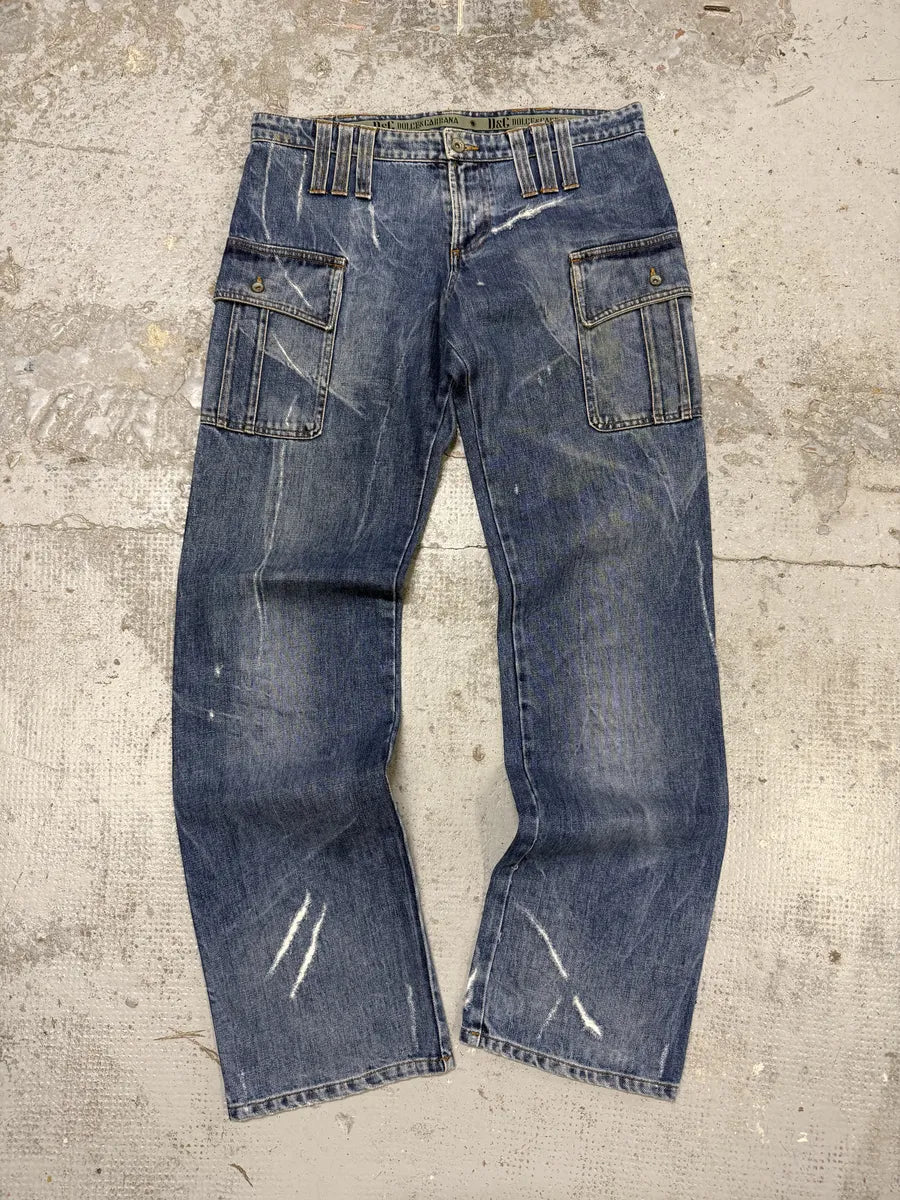 SS2004 Dolce & Gabbana Faded Cargo Denim Jeans aBejnsQ 0
