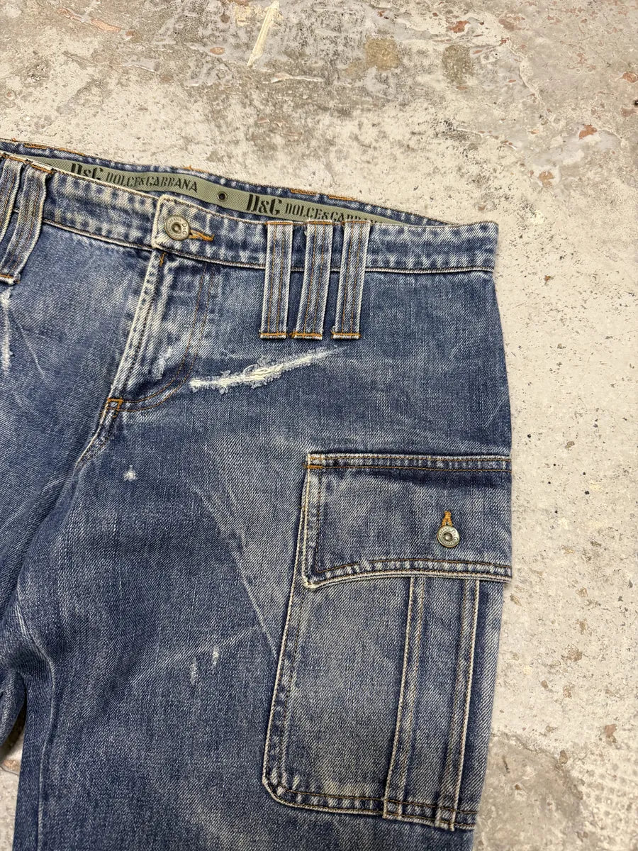 SS2004 Dolce & Gabbana Faded Cargo Denim Jeans aBejnsQ 10