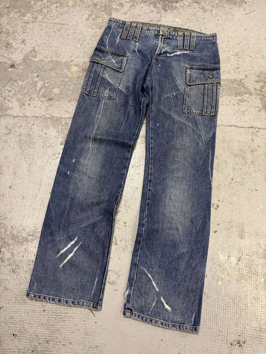 SS2004 Dolce & Gabbana Faded Cargo Denim Jeans aBejnsQ 7